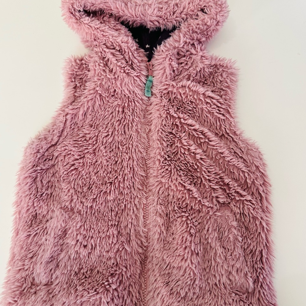Boden Pink Furry Fleece Vest with Hood